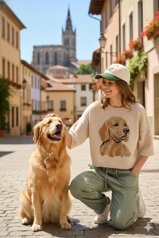 Embroidered Golden Retriever Soft Luxe Knit Top ￼￼
