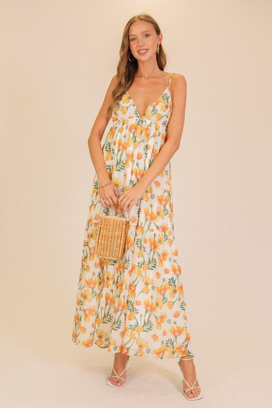 Sunset Bloom Open-Back Maxi Dress