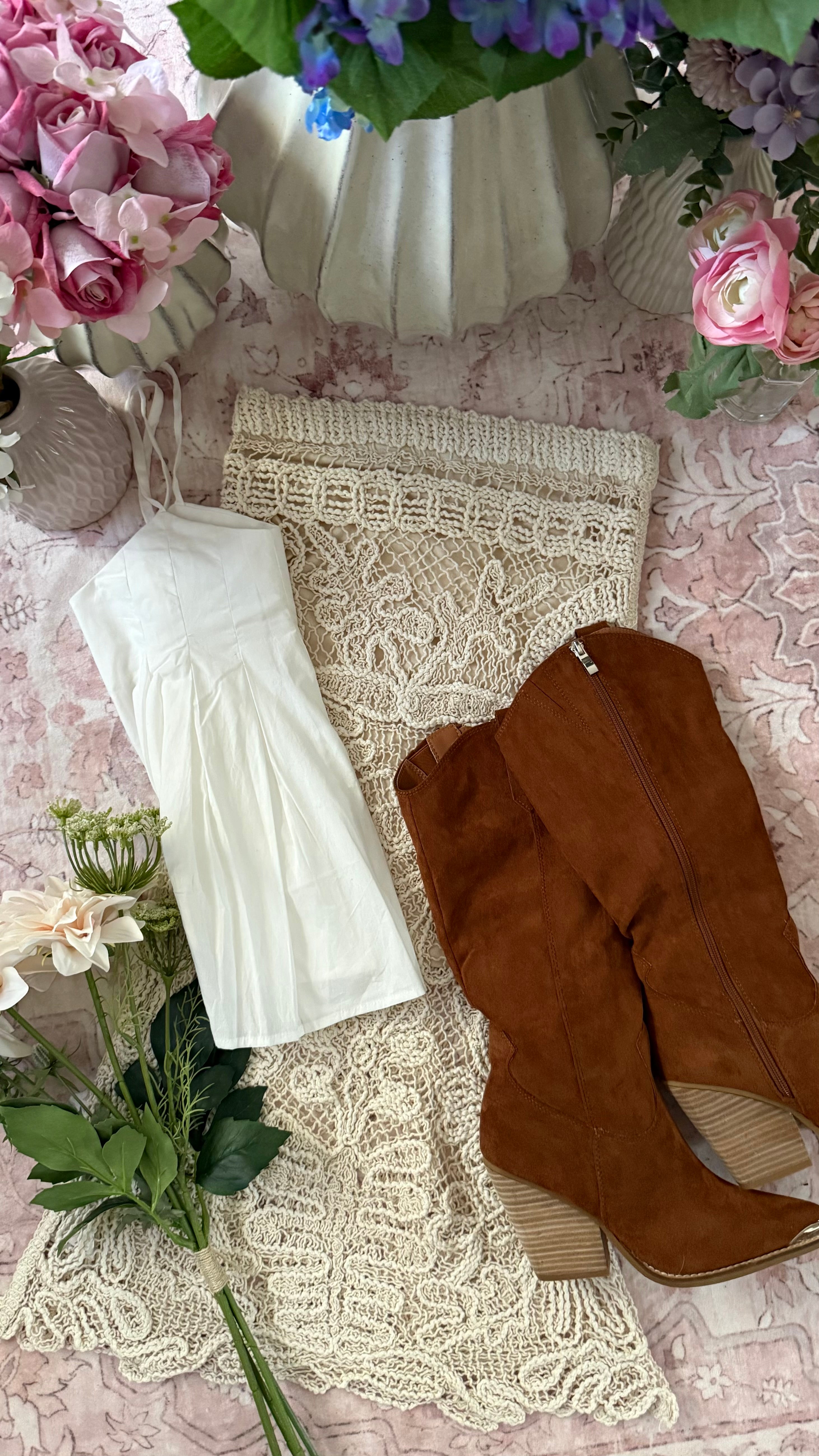 Crochet Lace Midi Skirt ￼