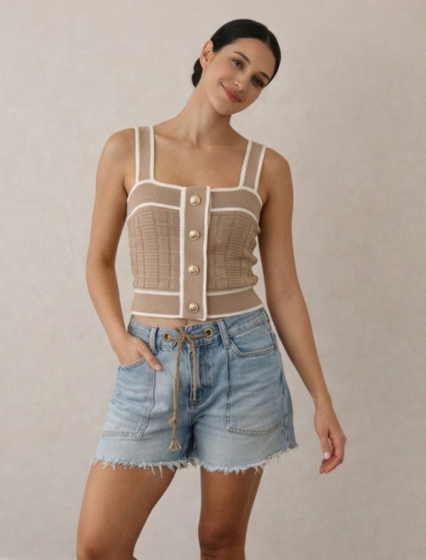 Button Font Knit Tank Top