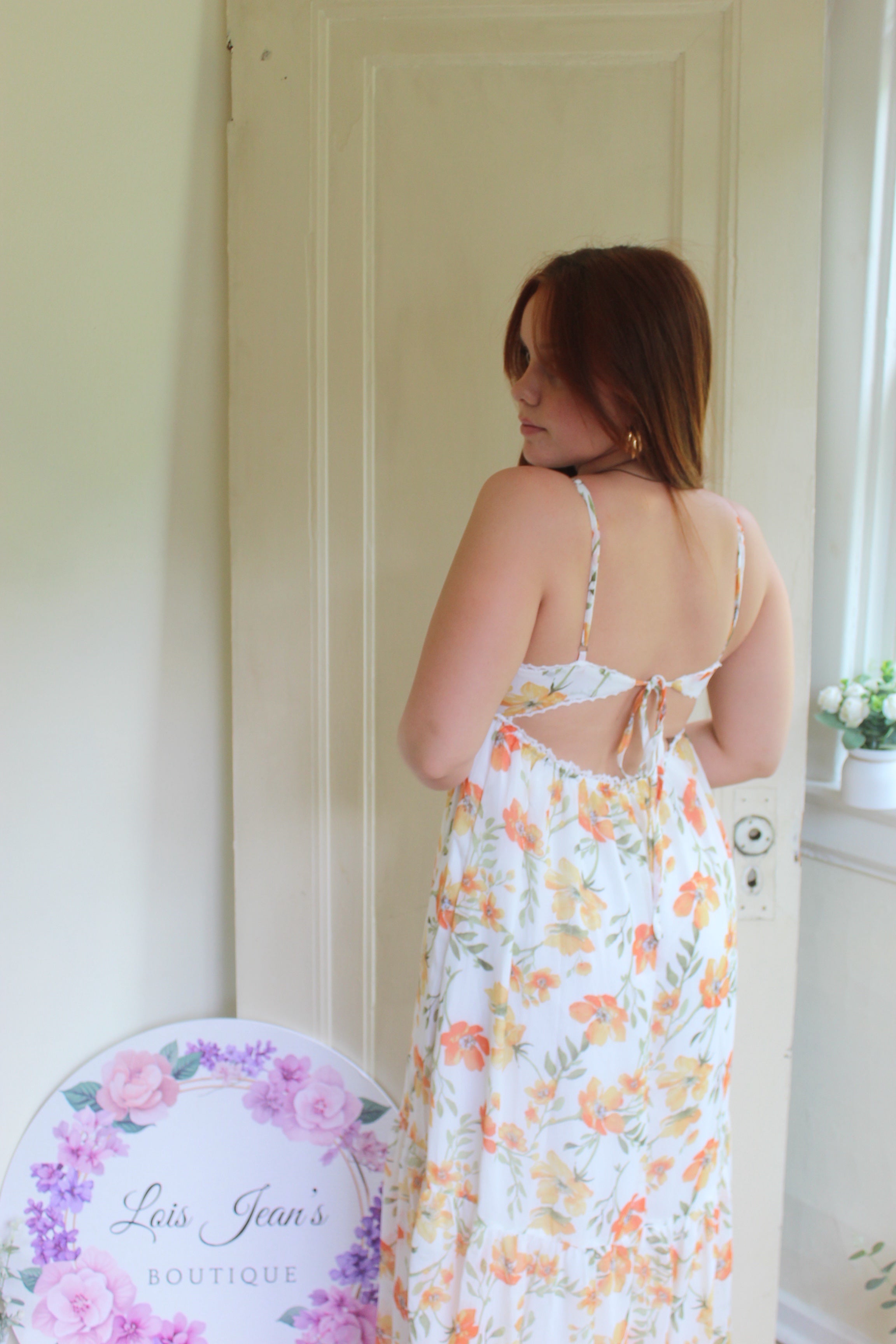 Sunset Bloom Open-Back Maxi Dress