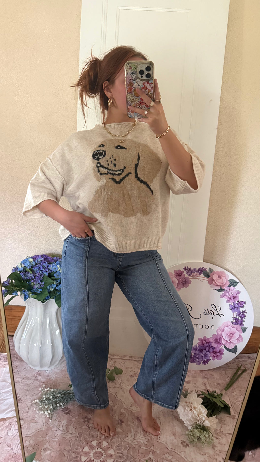 Embroidered Golden Retriever Soft Luxe Knit Top ￼￼