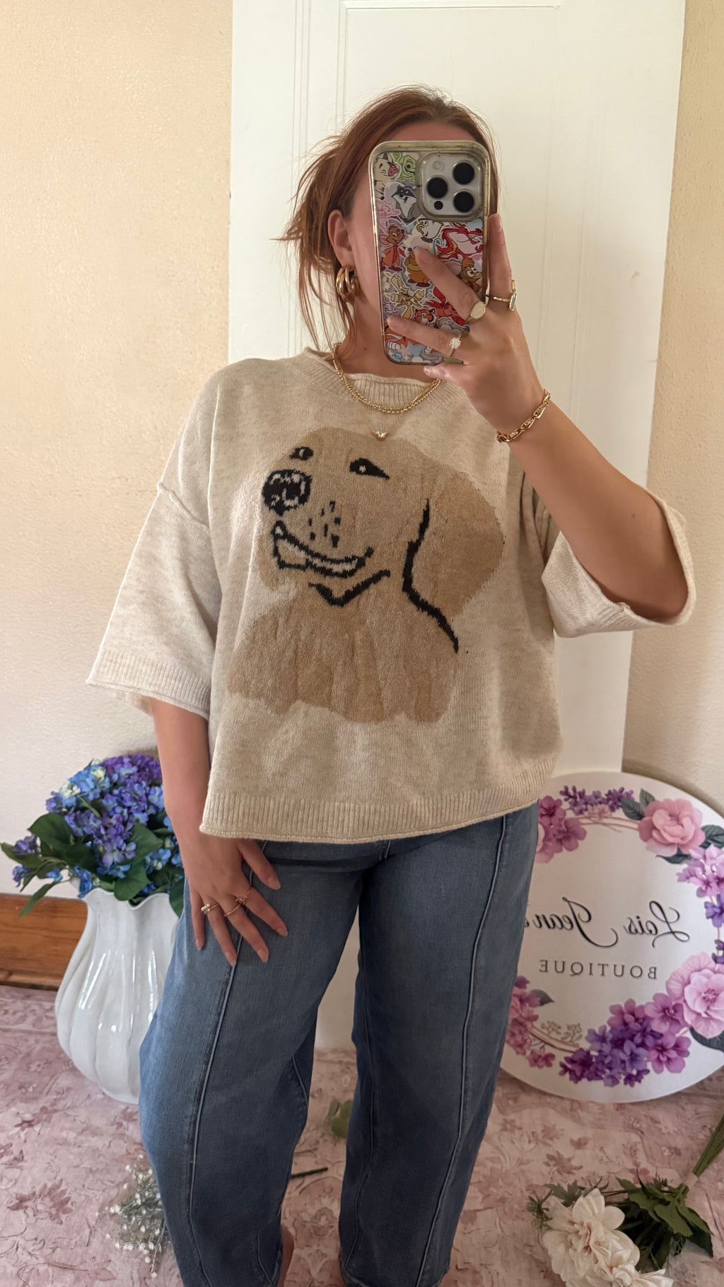Embroidered Golden Retriever Soft Luxe Knit Top ￼￼