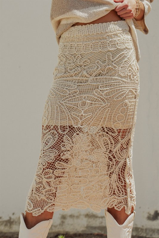 Crochet Lace Midi Skirt ￼