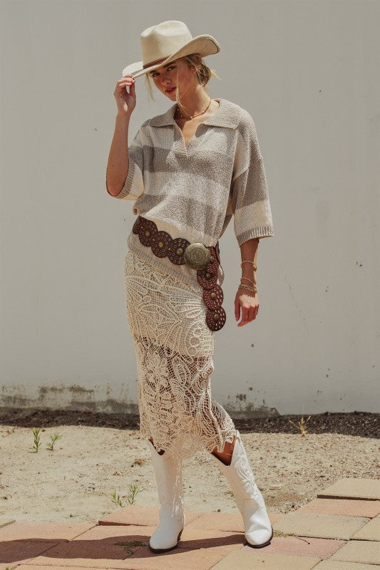 Crochet Lace Midi Skirt ￼